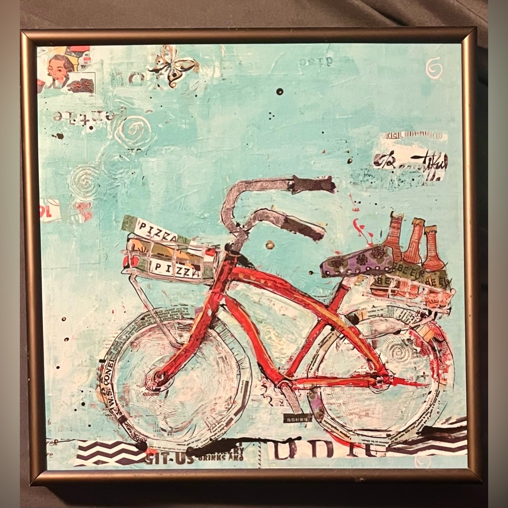 Framed Wall Art Poster “Pizza And Beer Blue” By Kelly Day